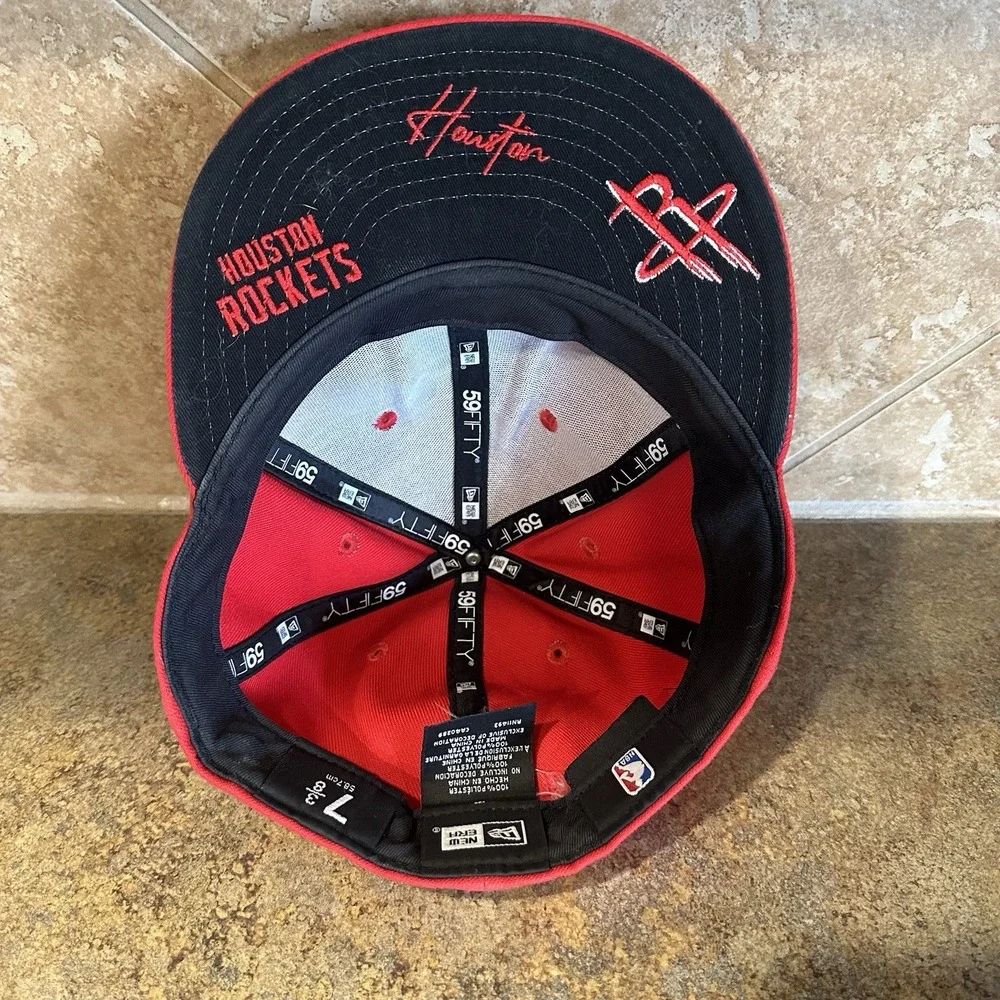NBA Houston Rockets Red New Era 59FIFTY 5950 Fitted Cap sz 7 3/8 Grey UV EUC